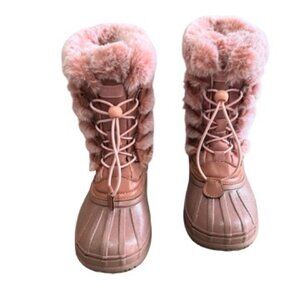 London Fog Girls Pink Faux Fur Winter Boots Size 2
